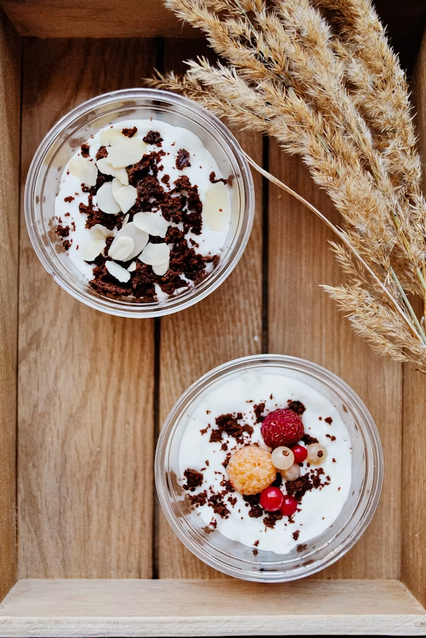 Healthy Greek yogurt snack boxes with berries and nuts