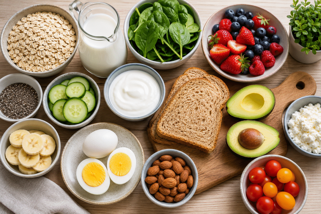 Fresh ingredients used to prepare a healthy low calorie breakfast