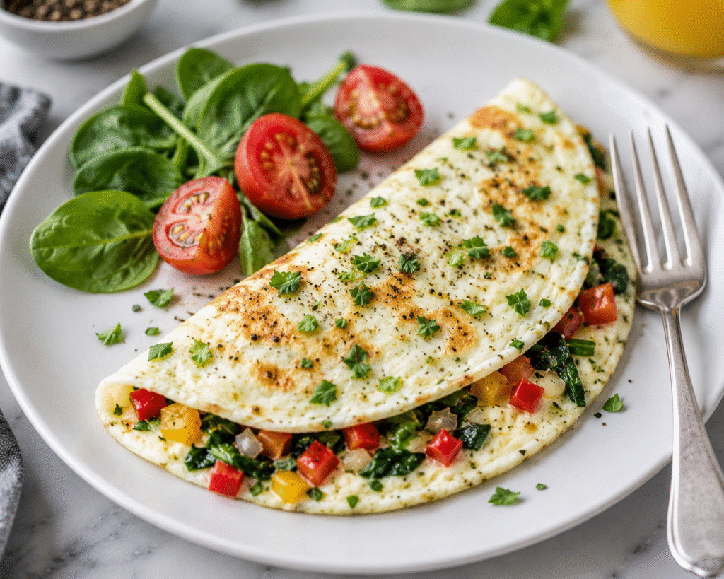 Healthy vegetable egg white omelet low calorie breakfast