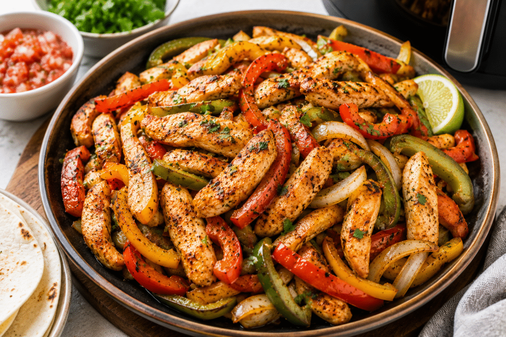 healthy air fryer chicken fajitas